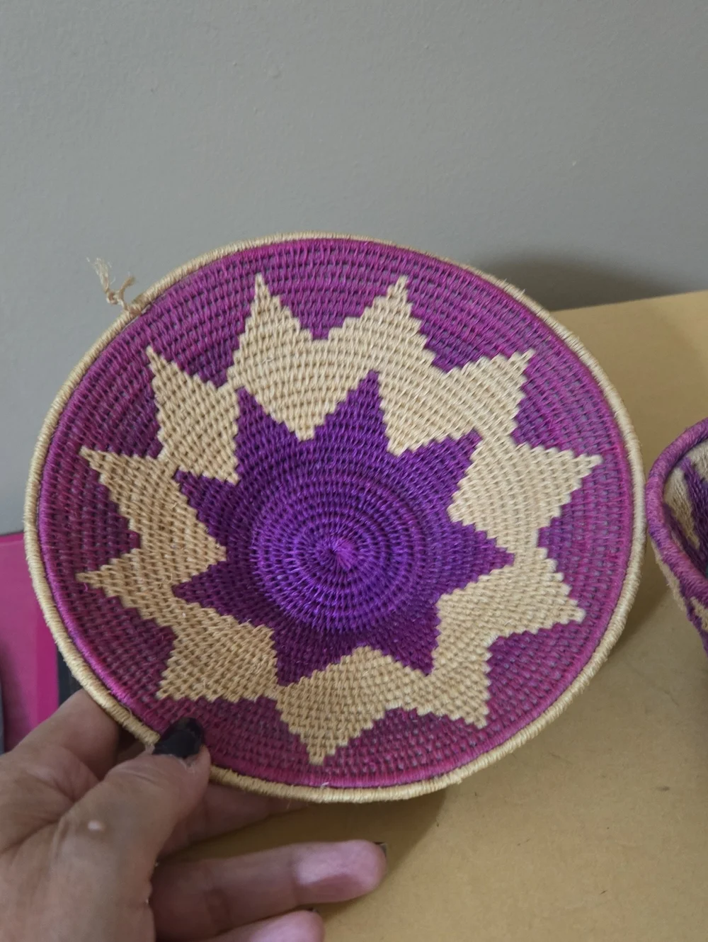 Handwoven African Purple and Natural Decorative Woven Bowl Set of 2